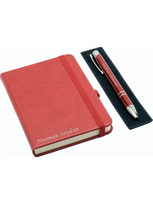 Hediye Shop Kişiye Özel Deri Lastikli Defter Kalem Seti