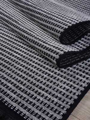 Kupon Halı Gri Siyah Şönil Kilim Halı – Hasır Dokulu, Yıkanabilir, Kaymaz Taban, Salon, Oturma ve Çocuk Odası Yolluk