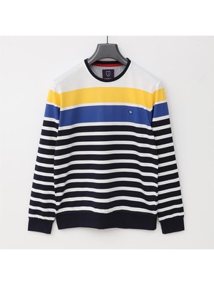 Wanex Erkek Uzun Kol Ince Sweatshirt - CZT-144 - Beyaz - Mavi