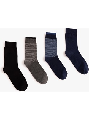 Koton Soket Çorap Seti 4'lü Pamuk Karışımlı Çizgi Detaylı