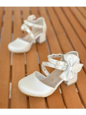 Surpie Shoes Çocuk Topuklu Ayakkabı, Incili Detaylı Çocuk Abiye Ayakkabı