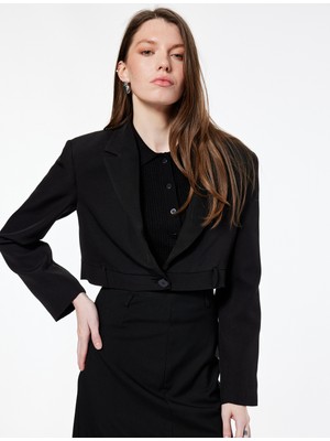 Koton Uzun Kollu Düğmeli Geniş Yaka Crop Blazer Ceket