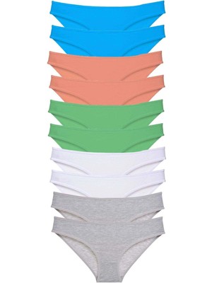 Venüs Shopping 10 Adet Süper Eko Set Likralı Kadın Slip Gri Beyaz Pudra Yeşil Mavi