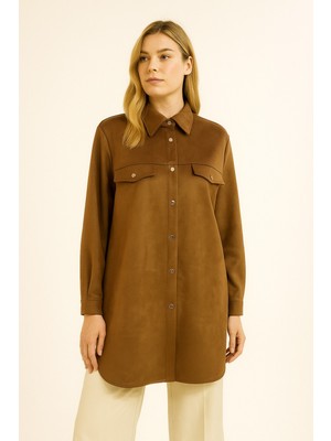 Doque 10202 Önden Çıtçıt Düğmeli Cep Kapakçıklı Görünümlü Rahat Kesim Süet Ceket #10-25#