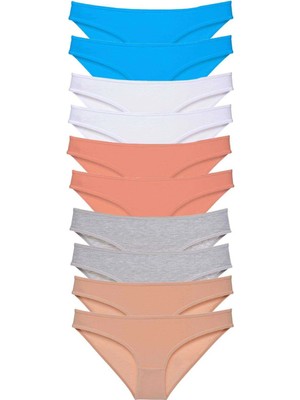 Venüs Shopping 10 adet Süper Eko Set Likralı Kadın Slip Ten Gri Beyaz Pudra Mavi