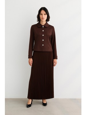 Doque 56014 Önden Düğmeli Eteği Piliseli Parlak Etekli Takım #10-25#