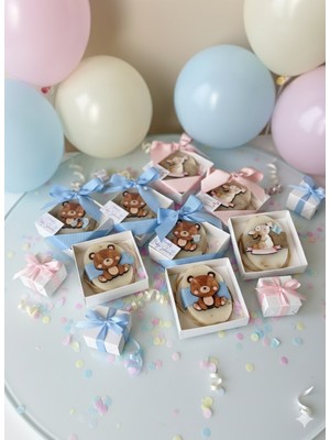 Pearlsavon 10’lu Kişiye Özel Baby Shower ve Doğum Hediyeliği Seti | Tavşan & Ayıcık Temalı Ahşap Figürlü Sabun