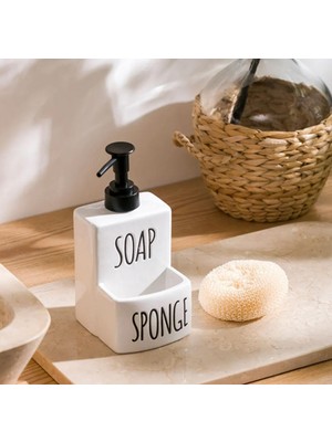 Skygo Seramik Sıvı Sabunluk ve Süngerlik | Şık ve Pratik Banyo Mutfak  17 x 9 cm