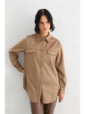 Doque 10202 Önden Çıtçıt Düğmeli Cep Kapakçıklı Görünümlü Rahat Kesim Süet Ceket #10-25#