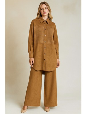 Doque 56056 Önden Çıtçıtlı Göğüsü Detaylı Oversize Süet Pantolonlu Takım #10-25#