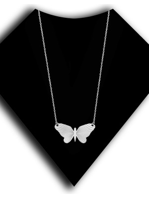 Roxx Jewellery 925 Ayar Gümüş Çizgili Kelebek Kadın Kolye
