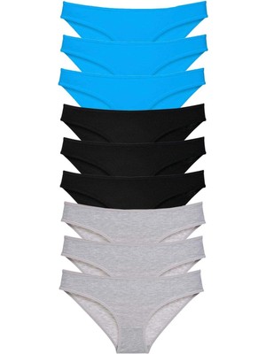 Venüs Shopping 9 Adet Süper Eko Set Likralı Kadın Slip Külot Siyah Gri Mavi