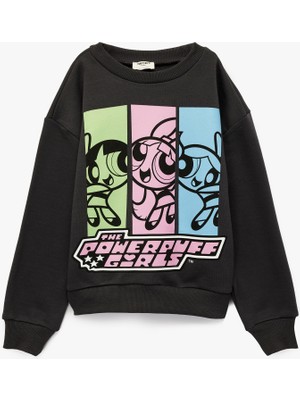 Koton Şardonlu Uzun Kollu Bisiklet Yaka Lisanslı Powerpuff Girls Oversize Sweatshirt