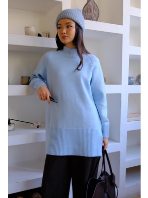 HE-QA Balıkçı Yaka Basic Kazak Buz Mavi