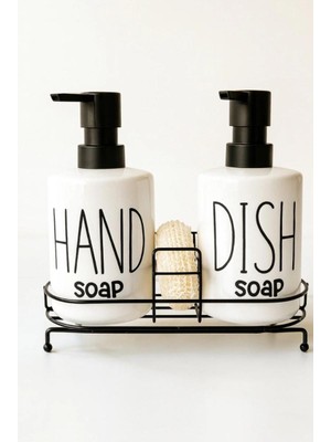 Skygo Metal Stantlı 2’li Seramik Sıvı Sabunluk, Deterjanlık Seti – Pompalı Şişe Banyo ve Mutfak