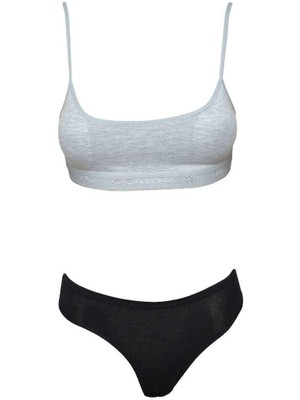 Venüs Shopping Pedli Ip Askılı Yarım Atlet Büstiyer Külot Takım Gri Siyah