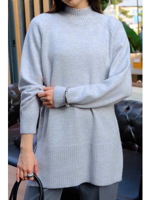 HE-QA Balıkçı Yaka Basic Kazak Açık Gri