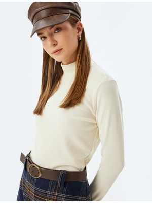 Koton Rahat Kalıp Fitilli Uzun Kollu Balıkçı Yaka Tişört