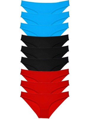 Venüs Shopping 9 Adet Süper Eko Set Likralı Kadın Slip Külot Siyah Kırmızı Mavi