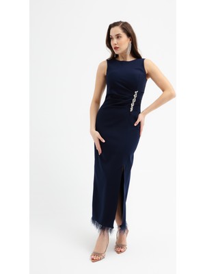 Lafaba Kadın Lacivert Otrişli Söz Nişan Nikah Abiye Elbise
