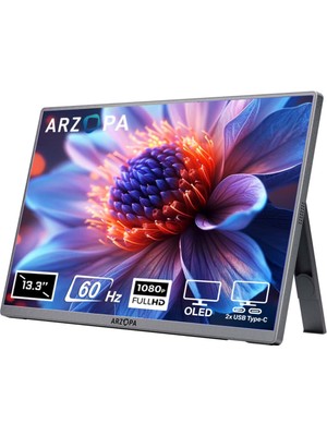 ARZOPA A3C PRO 13.3 inç OLED Taşınabilir Monitör 1920 x 1080 Çözünürlük 60Hz Yenileme Hızı