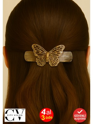Kelebek Figürlü Metal Saç Tokası Altın Renk 8 cm  – Zarif ve Şık Tasarım