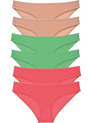 Venüs Shopping 6 adet Süper Eko Set Likralı Kadın Slip Külot Ten Yeşil Fuşya