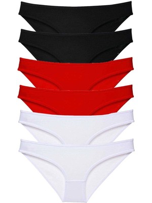 Venüs Shopping 6 Adet Süper Eko Set Likralı Kadın Slip Külot Siyah Kırmızı Beyaz