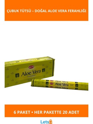 Letsii Aloe Vera Aromalı Ferahlatıcı Çubuk Tütsü 6 Paket 120 Adet