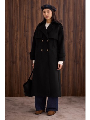 HE-QA Rüzgarlıklı Uzun Kaban Siyah