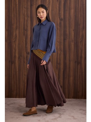 HE-QA Çift Cepli Kısa Gömlek Kot Mavi