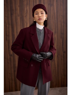 HE-QA Ince Kaşe Kruvaze Ceket Bordo