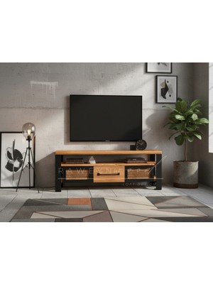 Raweyn Iron Doğal Ahşap Çekmeceli Tv Ünitesi - 140CM