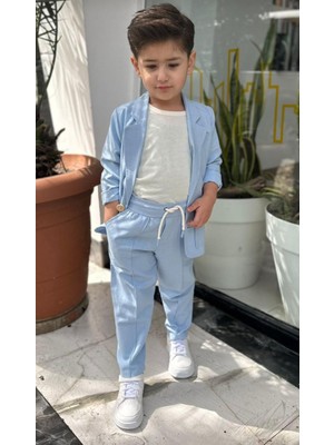 RG Brand Erkek Çocuk Doğal Keten Kumaş, Pantolon, Tişört, Ceket 3'lü Takım Elbise_RG1465