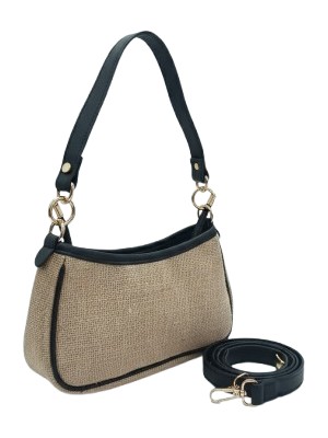 Wolını Kadın Hasır Deri Detaylı Kol Omuz Çantası