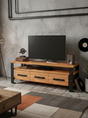 Raweyn Flores Doğal Ahşap Çekmeceli Tv Ünitesi - 140CM