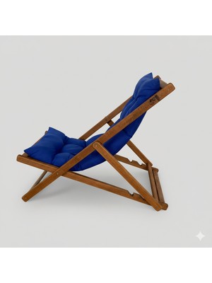 Ahşap Dinlenme Koltuğu, Katlanır Şezlong Mavi Minderli Tv Koltuğu ve Sandalyesi