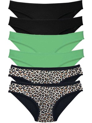 Venüs Shopping 6 Adet Likralı Kadın Slip Külot Leopar Siyah Yeşil