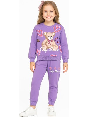 Modanino Kız Çocuk 2 Iplik Şardonsuz Ayıcık Baskılı Alt-Üst Takım-3 -10 Yaş 12415