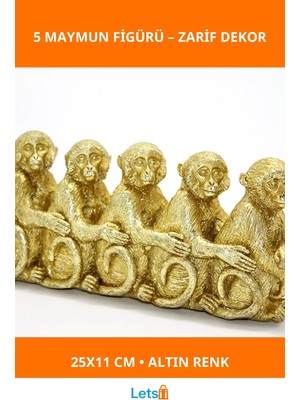 Letsii Altın Renkli Polyester 5 Maymun Figürü 25X11 cm