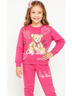 Modanino Kız Çocuk 2 Iplik Şardonsuz Ayıcık Baskılı Alt-Üst Takım-3 -10 Yaş 12415