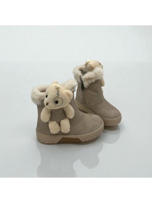 Rexba Kız Çocuk Bej Ayıcıklı Kaymaz Taban Bot