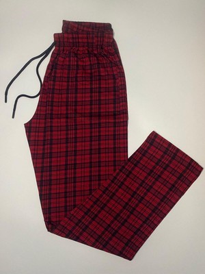 Düven Cepli Ekose Desenli Bordo Unisex Pamuklu Pijama Altı