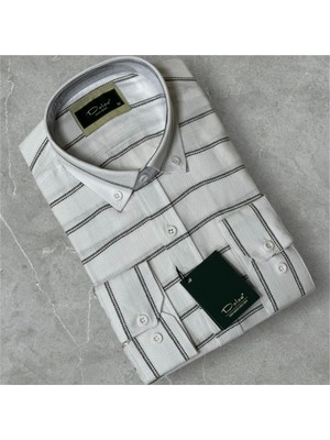 Dolse Slimfit Premium Hasır Dokuma Çizgili Keten Gömlek