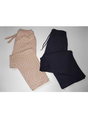 Düven 2'li Tek Alt Bol Paça Yumuşak Modal Eşofman & Desenli Pijama Altı