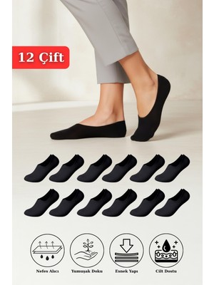 Rays 12 Çift Kadın Siyah Esnek Pamuklu Örme Babet çorap 1020