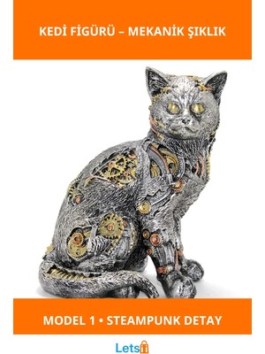 Letsii Steampunk Tasarımlı Polyester Kedi Figürü