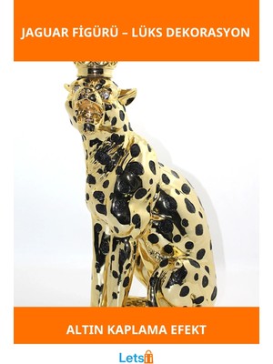 Letsii Altın Kaplama Polyester Taçlı Jaguar Figürü Lüks Dekorasyon