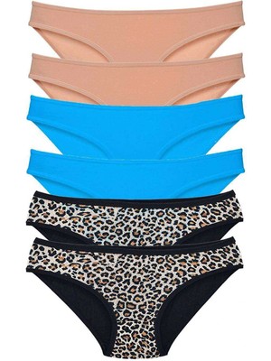 Venüs Shopping 6 Adet Likralı Kadın Slip Külot Leopar Ten Mavi