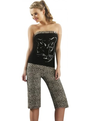 MiraLive Hmd Kadın Leopar Straplez Kapri Takım 50026